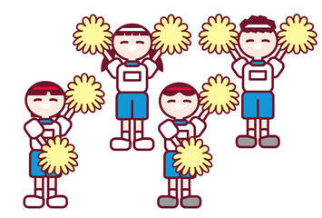 運動会で紅白それぞれ応援をする子供たちのベクターイラスト
