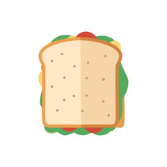 Delicious fresh sandwich with lettuce tomato and bread flat design illustration