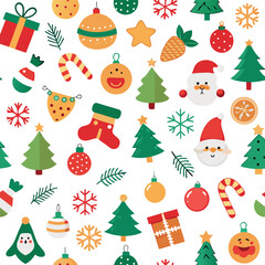 Festive christmas pattern with various holiday elements and colors