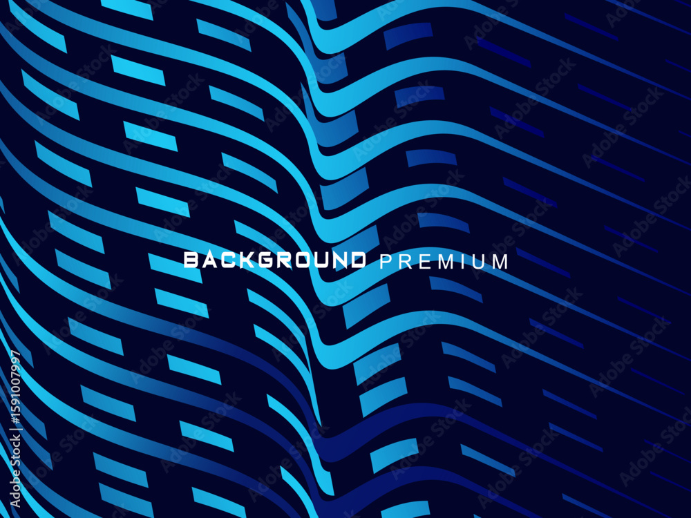 Fototapete Abstract background with elegant waves of gradient blue stripes, creating the illusion of depth and movement.