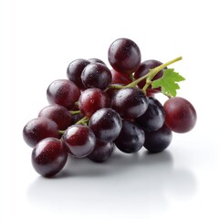 Fresh and Juicy Red Grapes Cluster with Water Drops on White Background