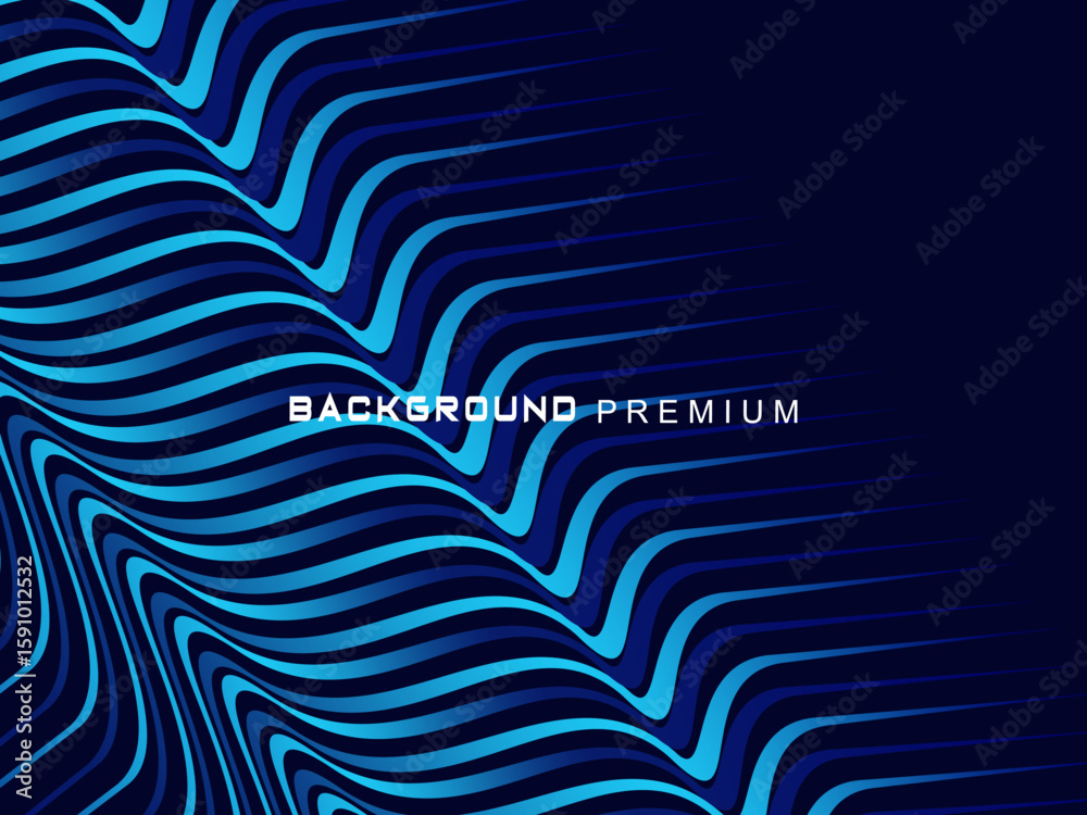 Fototapete Abstract background with elegant waves of gradient blue stripes, creating the illusion of depth and movement.