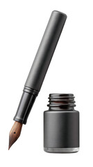 Black liquid eyeliner with an open bottle and a brush applicator showing a fine pointed tip.