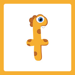 Small alphabet shapes cartoon monster f