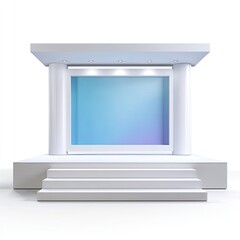 Modern White Exhibition Stage with Colorful Background for Events and Presentations