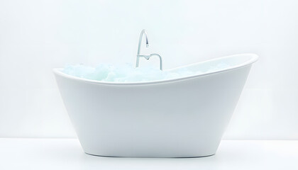 Naklejka premium A pristine white bathtub filled with bubbly water, ready for a relaxing soak.