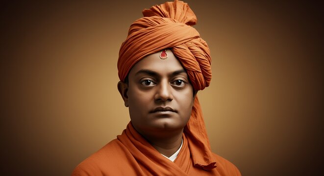 Studio Portrait of Swami Vivekananda with Top Light and Soft Shadows