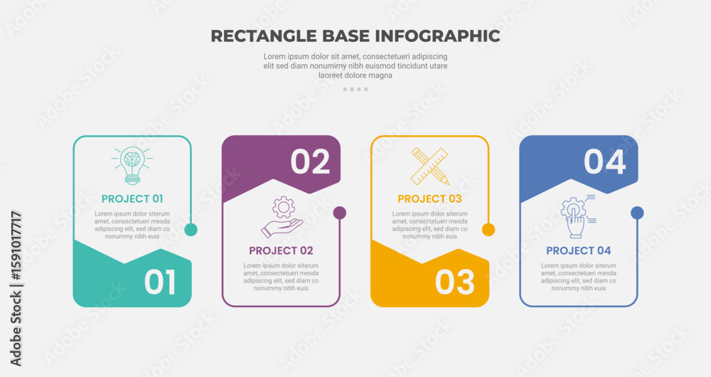 Aufkleber rectangle shape infographic outline style with 4 point template with box table with creative header 