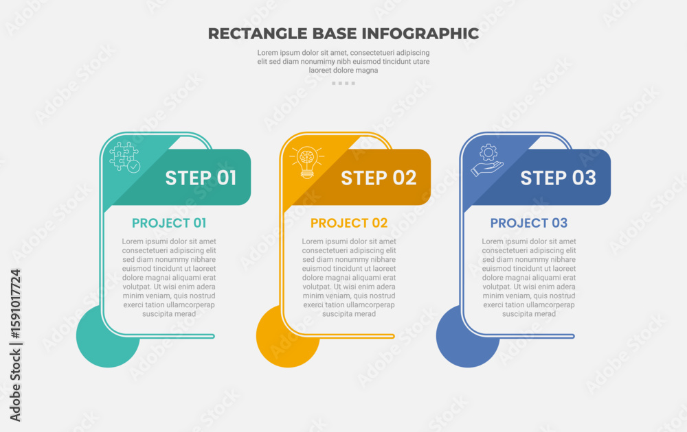 Aufkleber rectangle shape infographic outline style with 3 point template with creative table box with circle 