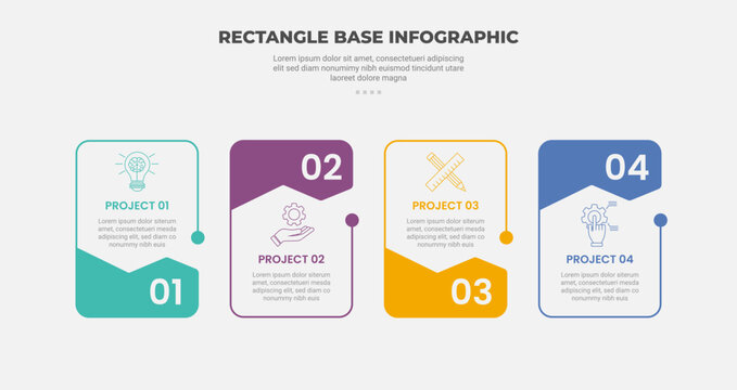 rectangle shape infographic outline style with 4 point template with box table with creative header sharp up and down for slide presentation