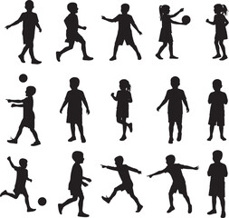 Children playing sports with balls isolated on white background