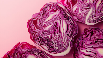 Creative layout made of red cabbage on purple  background. Flat lay. Food concept. Macro  concept