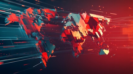 Abstract world map design, vibrant colors, digital art