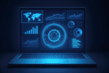 Futuristic digital interface displaying global data analysis and charts image
