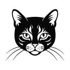 Fototapeta premium A mysterious black cat head illustration, isolated on a white background, with piercing eyes and delicate whiskers