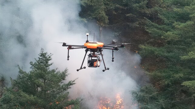 Drone firefighting operation in progress.