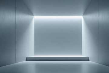 Obraz premium Empty, modern, illuminated room with a light-lit pedestal