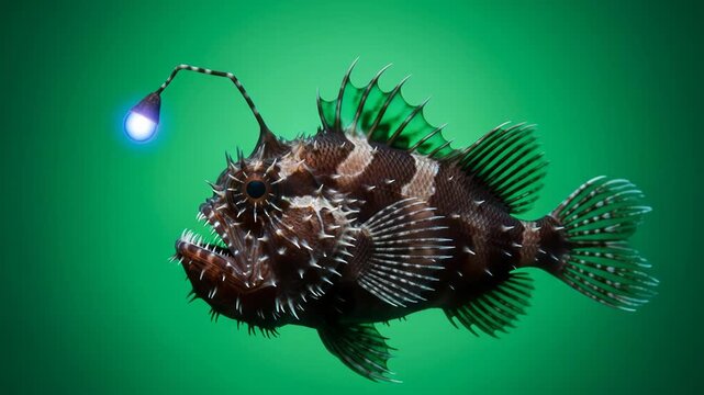 Deep Sea Anglerfish: Bioluminescent Predator isolated on green screen background, suitable for education.