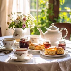 Fototapeta premium Elegant Tea Party Scones Beautiful Table