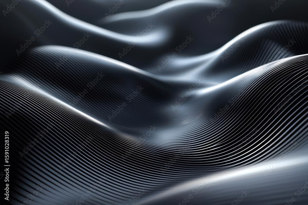 Poster rhythmic waves, visualizing smoothness and flow of a textured metallic surface