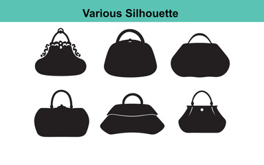 Silhouette Vector Art: Diverse Collection of Handbag Silhouettes - Fashionable Purse Designs for Graphic Design and Creative Projects