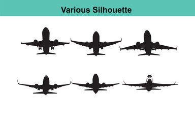 Airplane Silhouette Vector Set: Commercial Aviation Graphics, Jet Plane Clip Art, Aircraft Icons, Transportation Design Elements