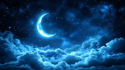 Fototapeta premium Night Sky Crescent Moon Clouds.