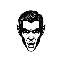 Obraz premium A sinister vampire with sharp fangs and intense eyes glares menacingly, isolated on white background, embodying the essence of gothic horror