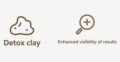 Obraz premium Mud blocks and magnifying glass icons represent detoxifying mud films and enhance visibility, used for skin detoxification and care monitoring scenarios.