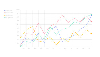 4 color arrow line graph template design