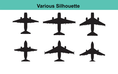 Airplane Silhouette Vector Set: Aviation Design Elements - Commercial Aircraft, Jet Plane Graphics for Logo, Icon, and Transportation Projects