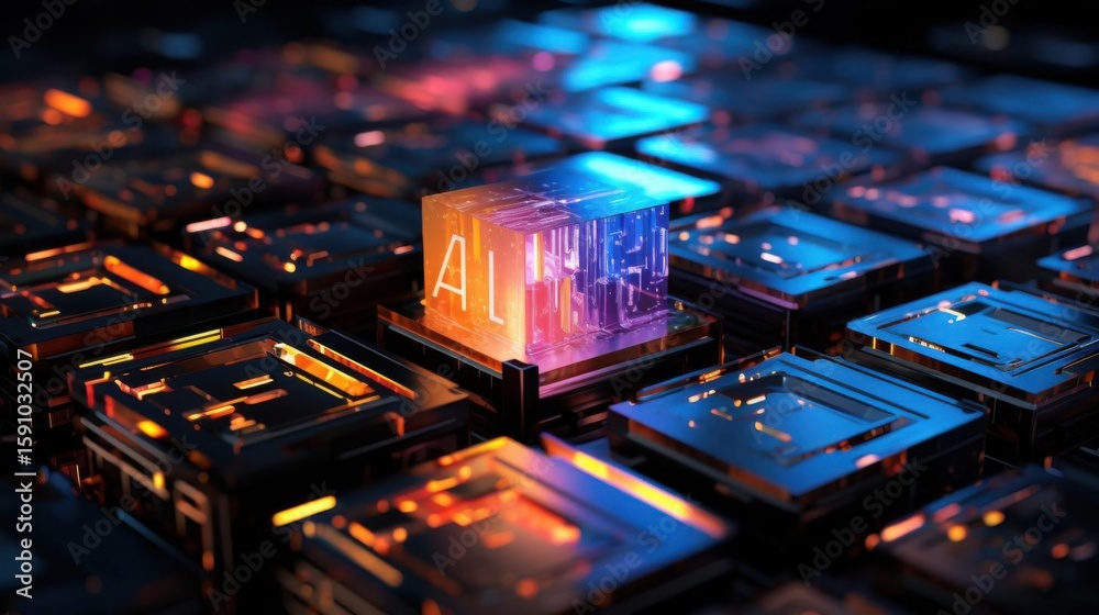 Poster explore artificial intelligence, connecting future technologies with data processing
