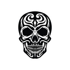 Fototapeta premium A tribalstyle skull tattoo design is illustrated with intricate details, representing death and gothic themes isolated on white background