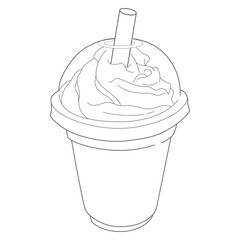 Coffee frappe linear. Drinking menu line art for coloring book. Beverage vector drawing on white background.