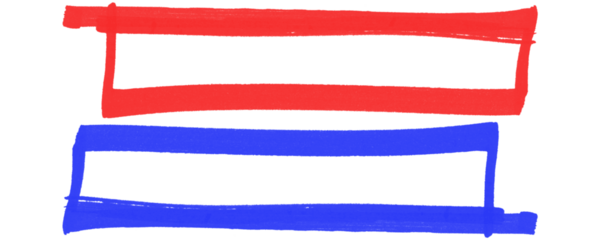 Rectangle Frame Created with Red and Blue Marker Scribble Strokes for Decorative Text Highlighting Isolated on a Transparent or White Background.