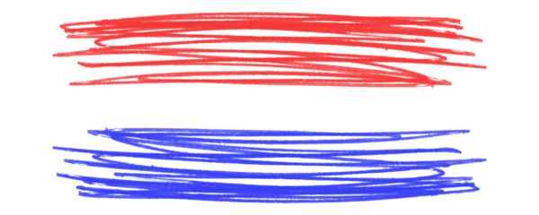 Red and Blue Marker Pen Strokes in a Rough Grunge Style With Pencil Hatch for Illustration on a Transparent or White Background