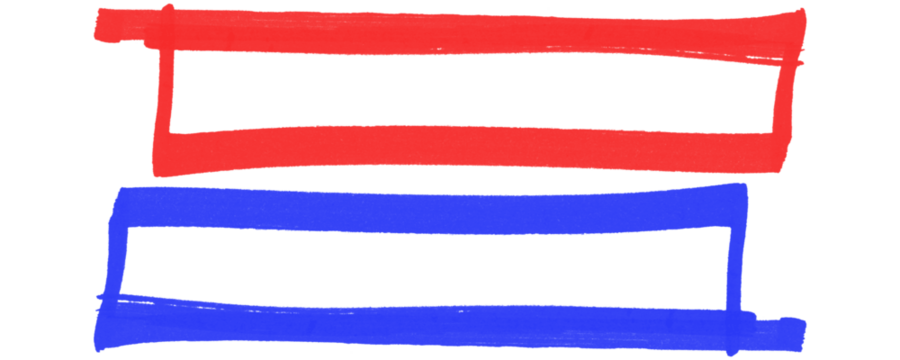 Rectangle Frame Created with Red and Blue Marker Scribble Strokes for Decorative Text Highlighting Isolated on a Transparent or White Background.