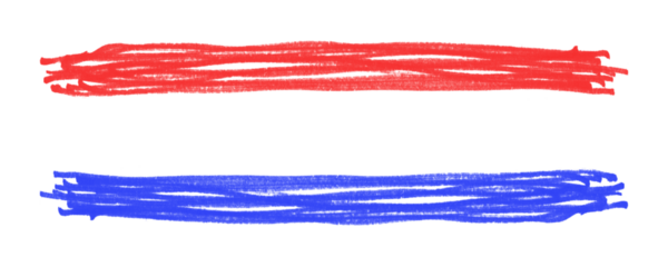 Red and Blue Doodle Brush Stroke with Rough Texture for Grunge-Themed Graphics Isolated on a Transparent or White Background