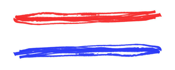 Red and Blue Marker Lines in Freeform Style for Illustrative Design and Grunge Accents Isolated on...