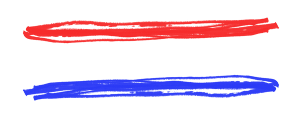 Red and Blue Marker Lines in Freeform Style for Illustrative Design and Grunge Accents Isolated on a Transparent or White Background
