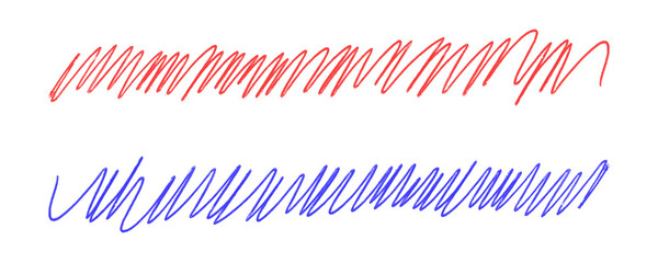 Red and Blue Highlighter Lines With Hand-Drawn Scrawl Hatching and Pencil Texture for Underlining...