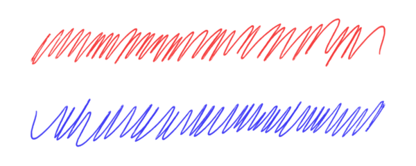 Red and Blue Highlighter Lines With Hand-Drawn Scrawl Hatching and Pencil Texture for Underlining on a Transparent or White Background