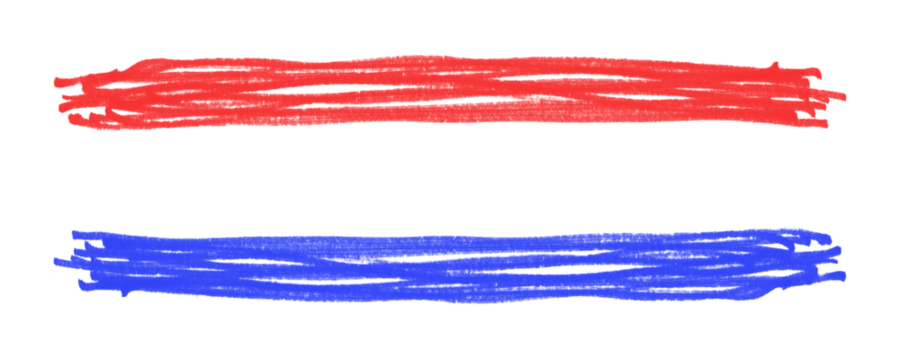 Red and Blue Doodle Brush Stroke with Rough Texture for Grunge-Themed Graphics Isolated on a Transparent or White Background - Powered by Adobe