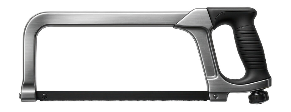 Heavy-duty hacksaw with a reinforced steel frame and a 12 TPI blade for industrial metal cutting.