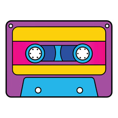 Naklejka premium Retro cassette tape with bright purple yellow and pink colors isolated on white background.eps