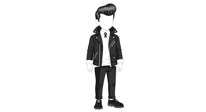 Pixel Art Greaser Character in Black Leather Jacket and Pompadour Hairstyle