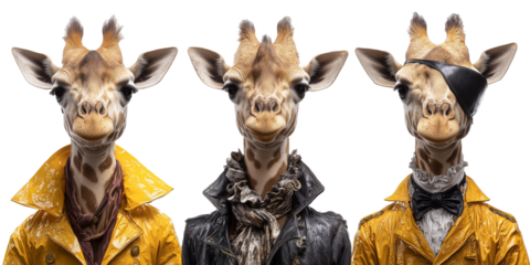 Giraffes wearing outfits