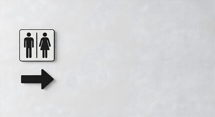 Simple restroom directional sign on textured wall