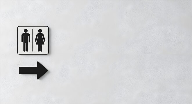 Simple restroom directional sign on textured wall