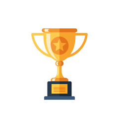 A golden trophy with a star on it, sitting on a dark base, isolated on a white background.